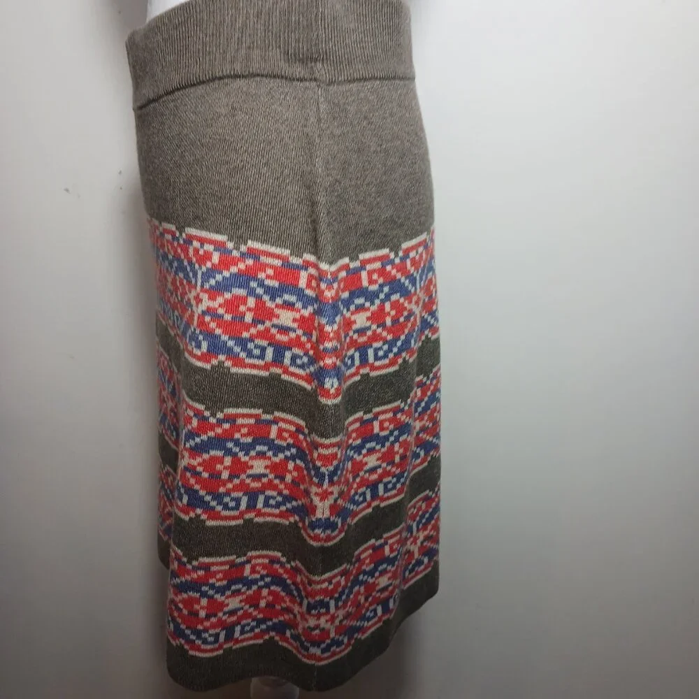Aventura Eco Merino Wool Blend Sweater Skirt, Brown W/ Colorwork Pattern, Sz S